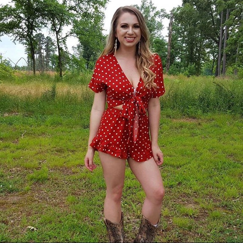 Two Piece Red Polka Dot Set